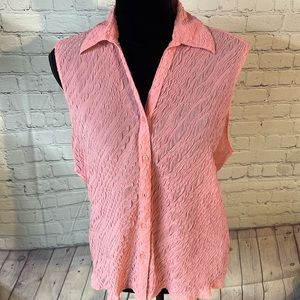 XL Sleeveless button down collared blouse. Fabric has a very subtle shiny thread